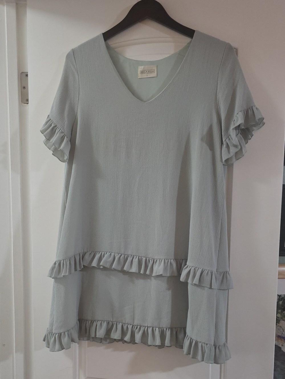 Maeve Light Sage Ruffle V-Neck Tunic